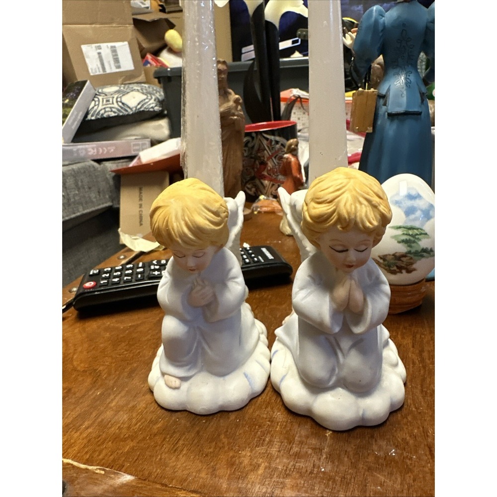 Vintage R.O.C. Praying Angels On Cloud Taper Candle‎ Holders